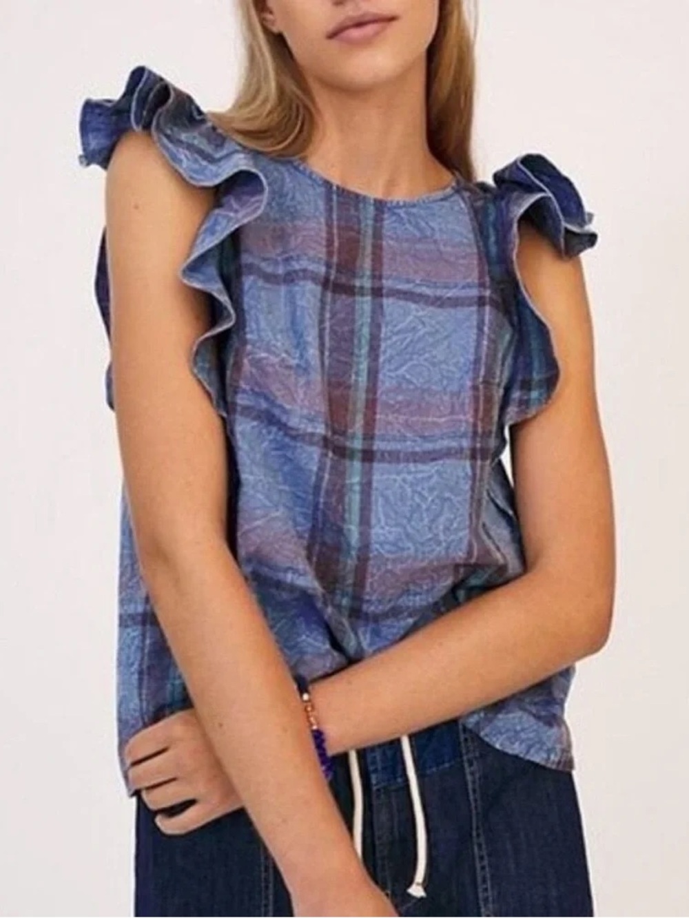 NWOT Anthropologie Amarette Plaid Tartan Ruffle Top xs blouse